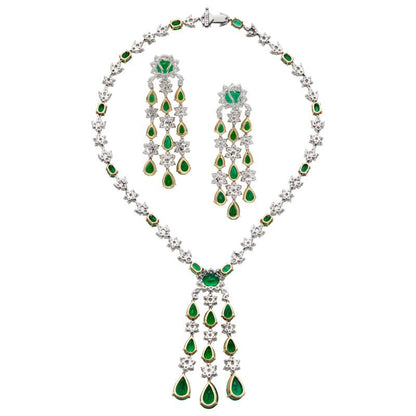 59.28ctw Zambian Emerald and Diamond Earring and Necklace Set