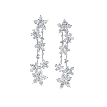 White Gold and Diamond Floral Drop Earrings
