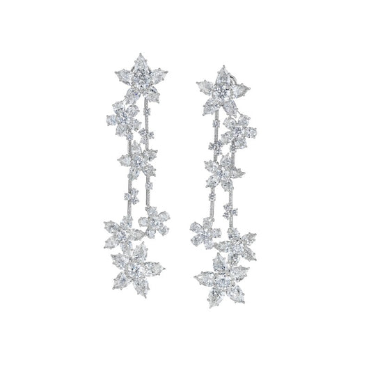 White Gold and Diamond Floral Drop Earrings