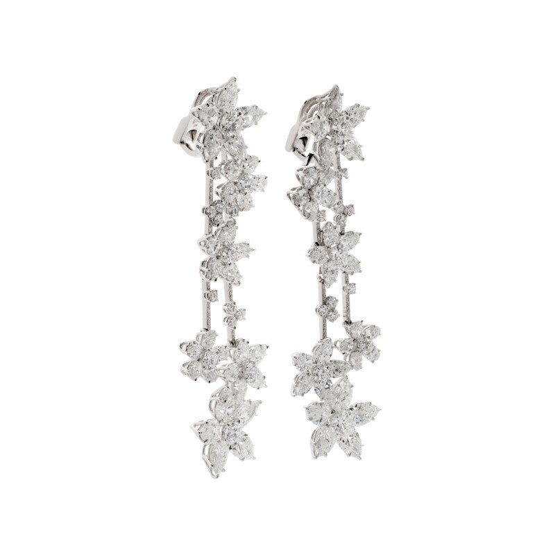 White Gold and Diamond Floral Drop Earrings